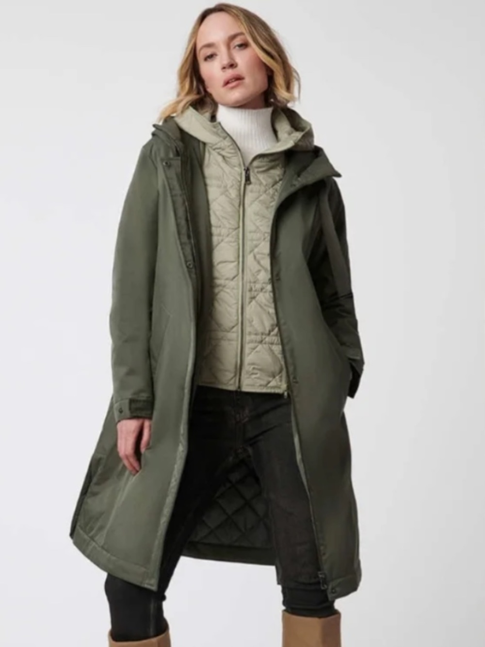 Bernardo Modern Utility Raincoat Jacket with Removable Bib New